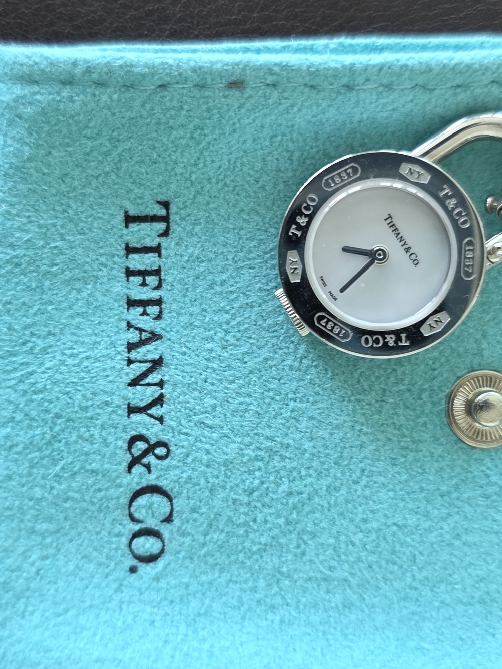 Tiffany & Co. Retired Vintage Silver Padlock Mother Of Pearl Face
